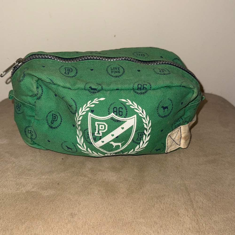 Green Logo Print Pouch